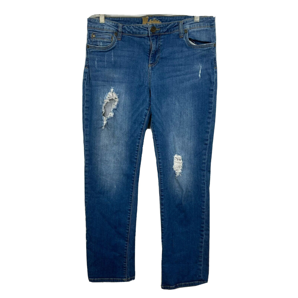 Kut From The Kloth Jeans Womens Sz 16 Blue Straight Denim Distressed‎ Ripped